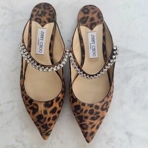 Jimmy Choo Bing Embellished Leopard-Print Leather Mules Size 11 / 41